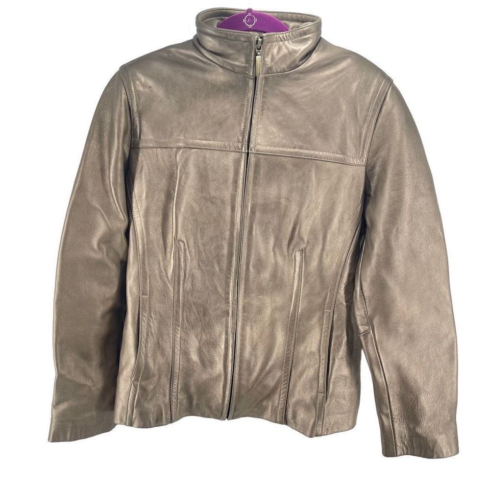 Jones New York Women's Full Zip Stand-up Collar Leather Jacket Size L